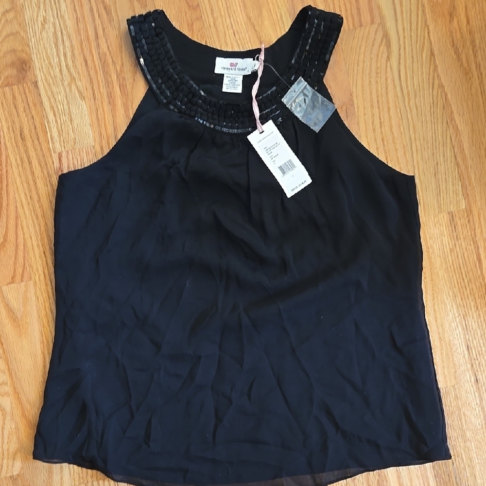 Vineyard Vines Black Sleeveless Silk Top NWT